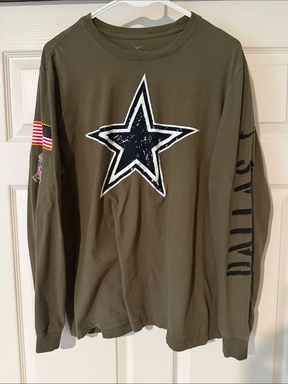 Nike Olive Green Long Sleeve Dallas Cowboys Star Military Tee